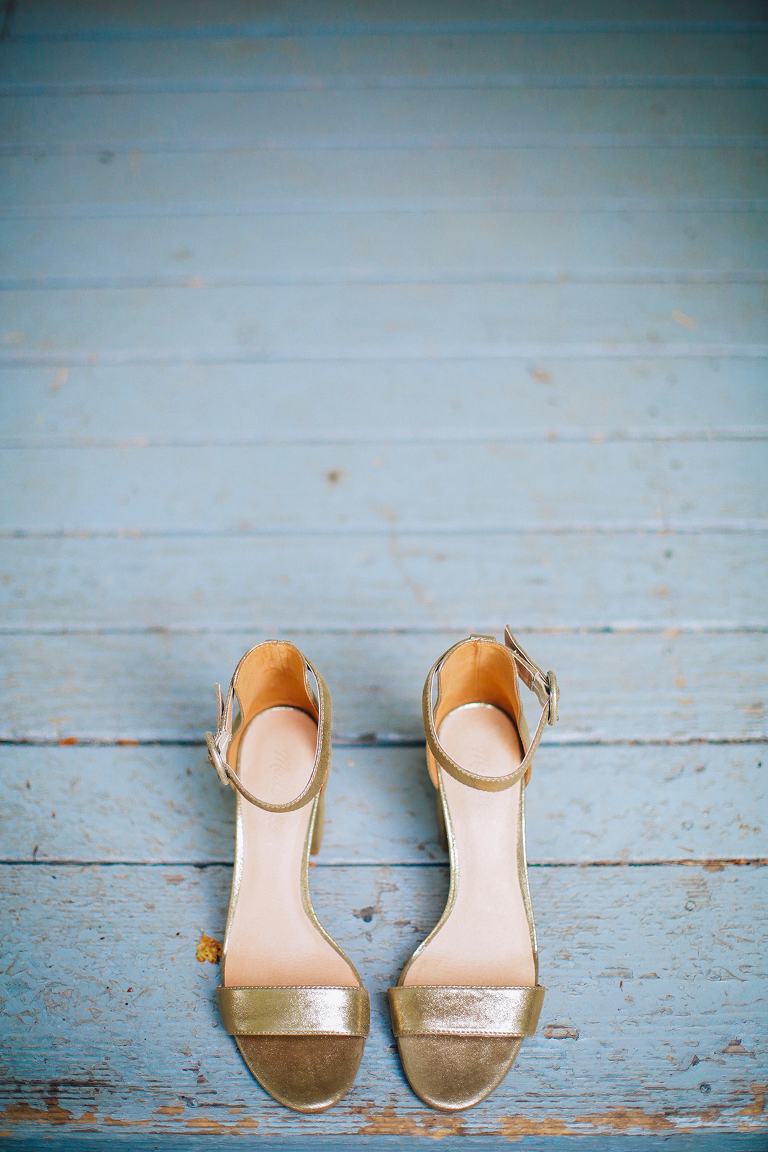 Golden wedding shoes