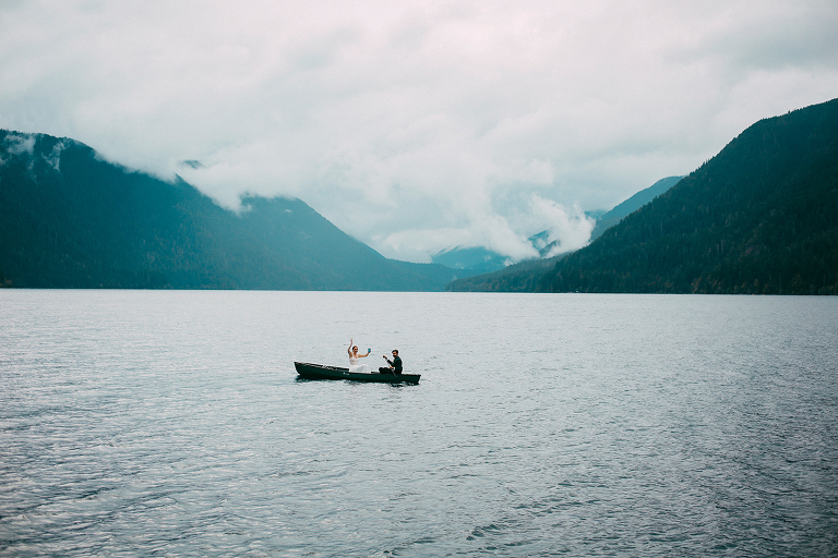 Bride and groom on a canoe