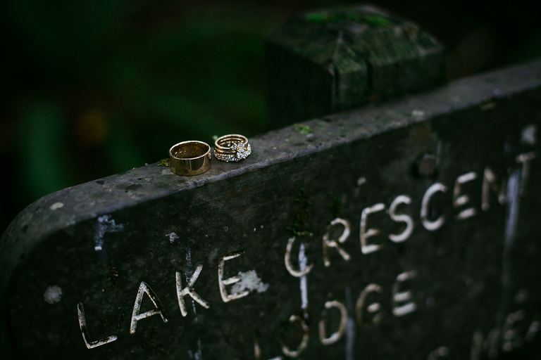 Wedding rings on lodge sign