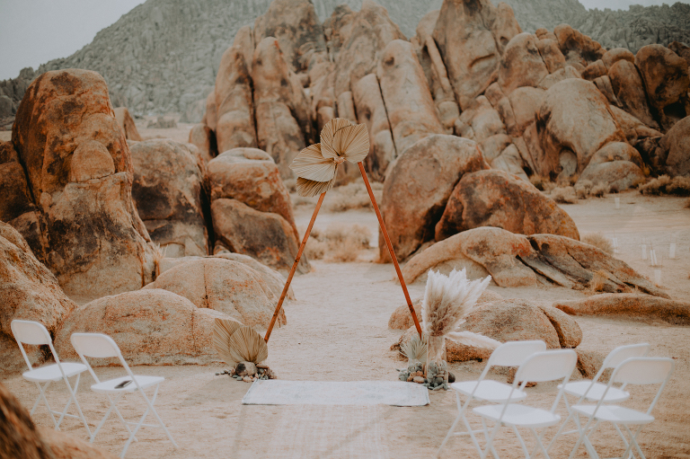 The arch waits for the bride and groom before their Alabama Hills elopement.