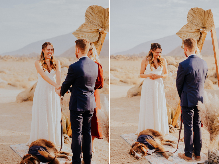 Kristi laughs and smiles while Paul reads his vows during their Alabama Hills elopement.