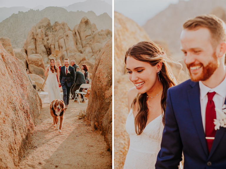 Paul and Kristi walk down the aisle for the first time as husband and wife after their Alabama Hills elopement.