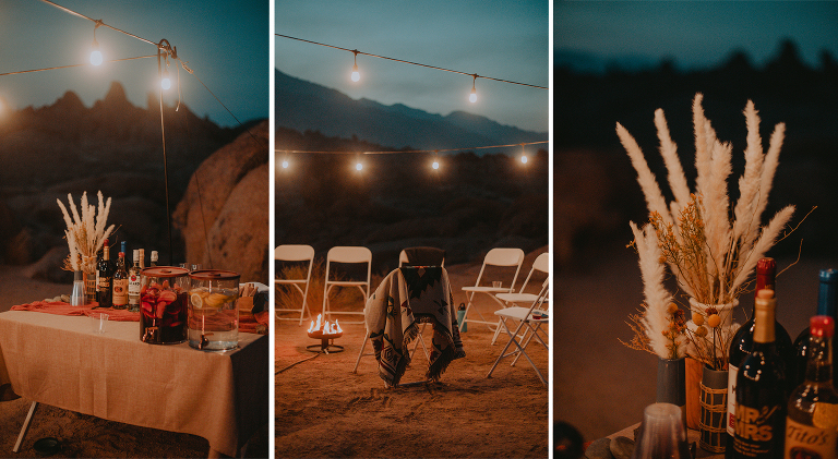 Paul and Kristi's reception gets started after the sun goes down at Alabama Hills.