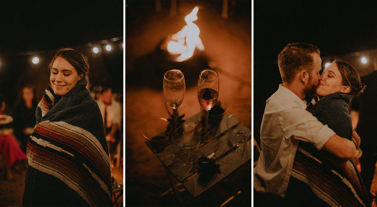 Paul and Kristi share kisses over the fire during their Alabama Hills reception. 
