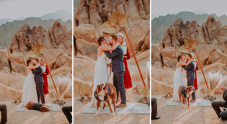 Paul and Kristi share their first kiss as husband and wife as dog Wiley shares in the celebration.